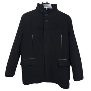 Cole Haan V8208 Men's Black Wool Blend Plush Car Coat Size‎ Large Pockets